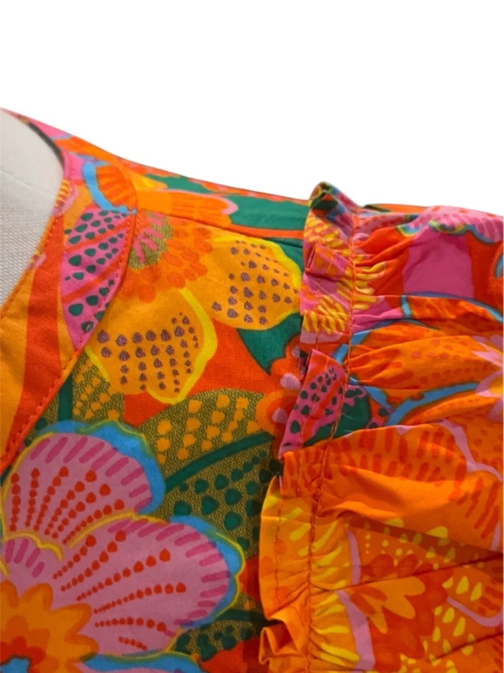 Bright Floral Ruffle Sleeve Top - Pink & Orange - Picture 4 of 6